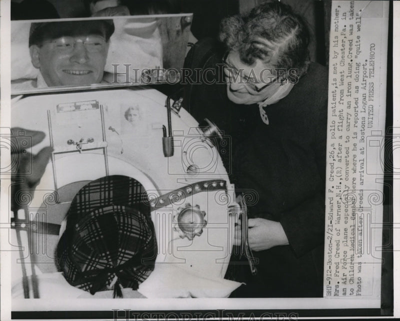 Load image into Gallery viewer, 1953 Press Photo Edward F. Creed Polio Patient in Iron Lung - nee27584
