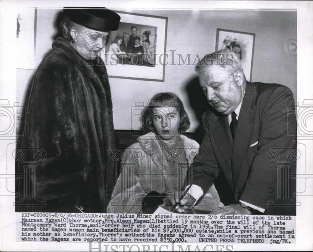 1950 Press Photo Judge Julius Miner signed dismissal case, Maureen Ragen