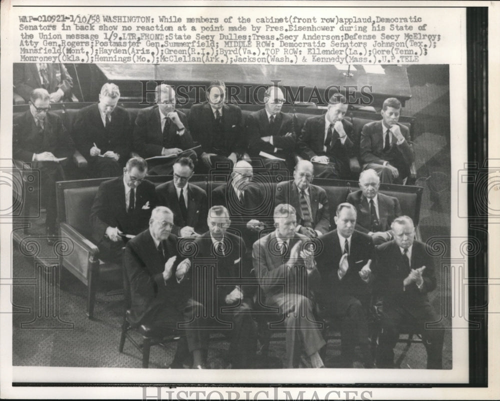 1958 Press Photo Democratic Senators Applaud Eisenhower State of Union Address- Historic Images