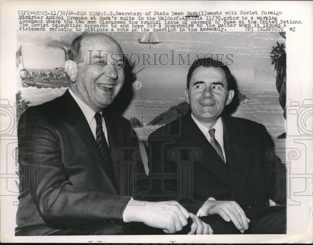 1964 Press Photo State Secretary Dean Rusk, Soviet Minister Andrei Gromyko