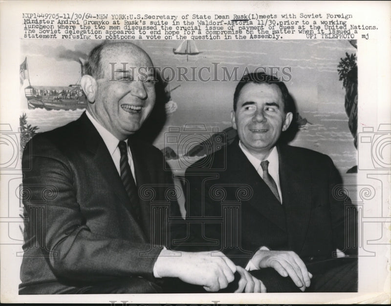 Load image into Gallery viewer, 1964 Press Photo State Secretary Dean Rusk, Soviet Minister Andrei Gromyko
