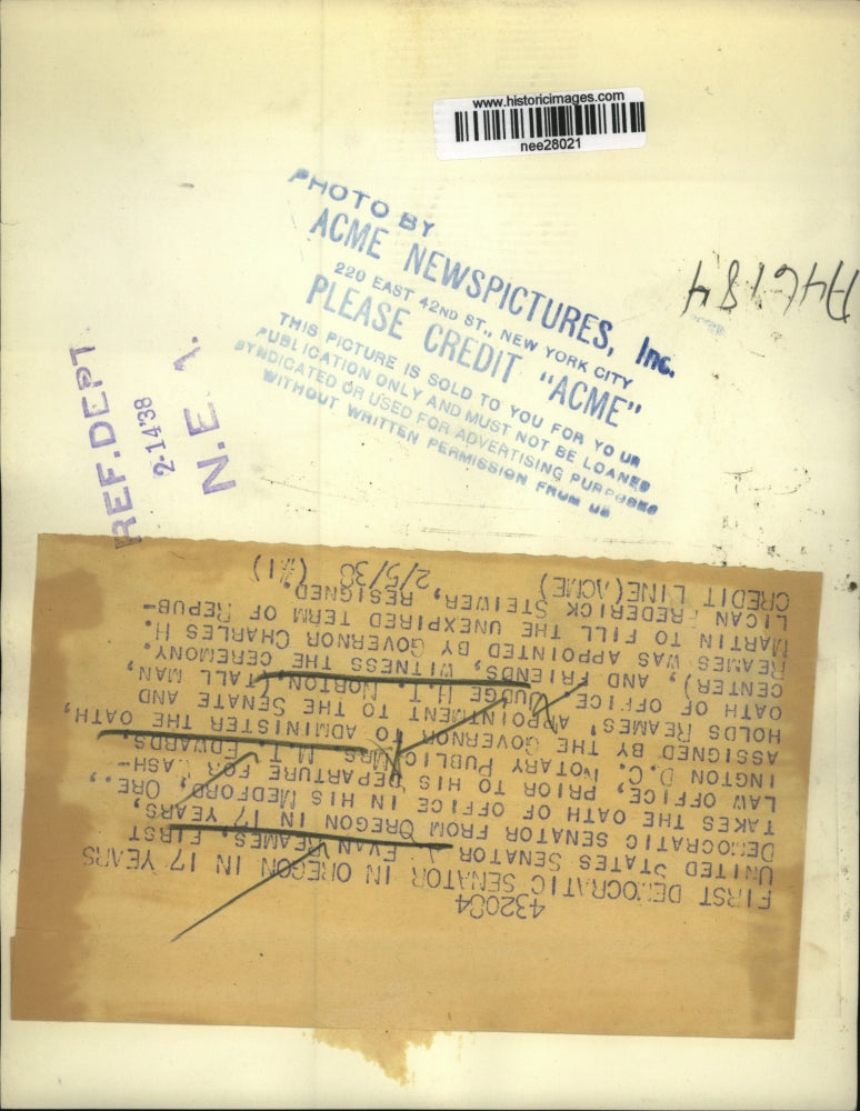 1938 Press Photo Alfred Evan Reames, first democratic senator - nee28021