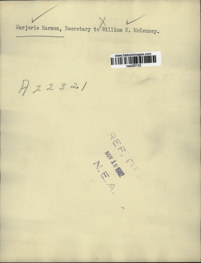 1932 Press Photo Marjorie Harmon Secretary to William E Mckenny - nee28132