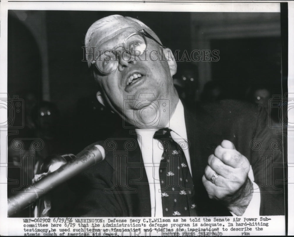 1956 Press Photo C.E. Wilson testifies at Senate Air Power Subcomittee