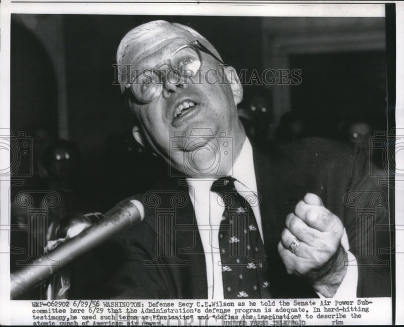 Load image into Gallery viewer, 1956 Press Photo C.E. Wilson testifies at Senate Air Power Subcomittee
