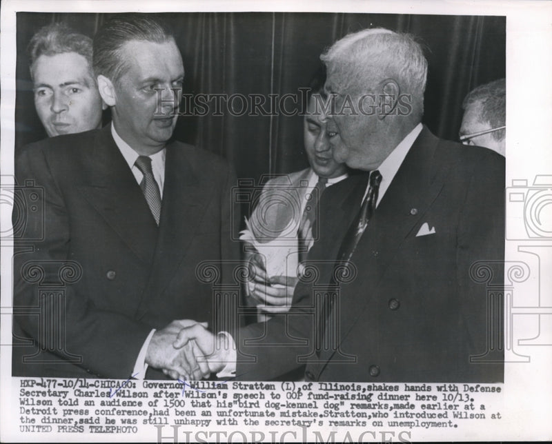 Load image into Gallery viewer, 1954 Press Photo Governor William Stratten and Charles Wilson after fundraising
