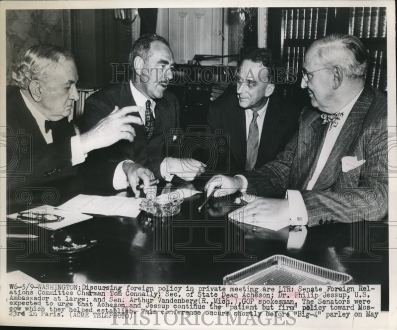 Load image into Gallery viewer, 1949 Press Photo Tom Connally Dean Acheson, Dr. Philip Jessup, Arthur Vandenberg
