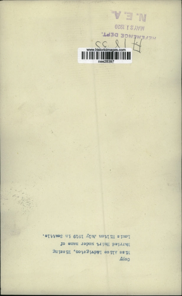 1920 Press Photo Miss. Alice Ludvigston - nee28397