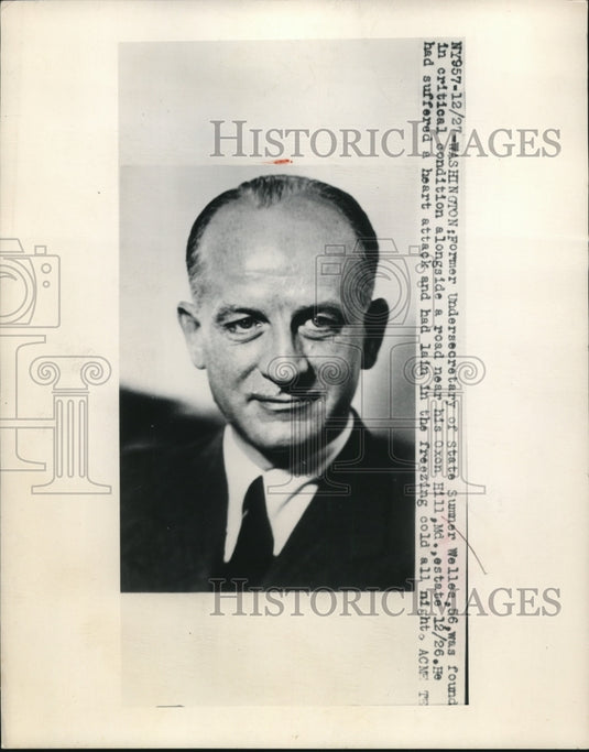 1949 Press Photo Sumner Welles found in critical condition alongside road