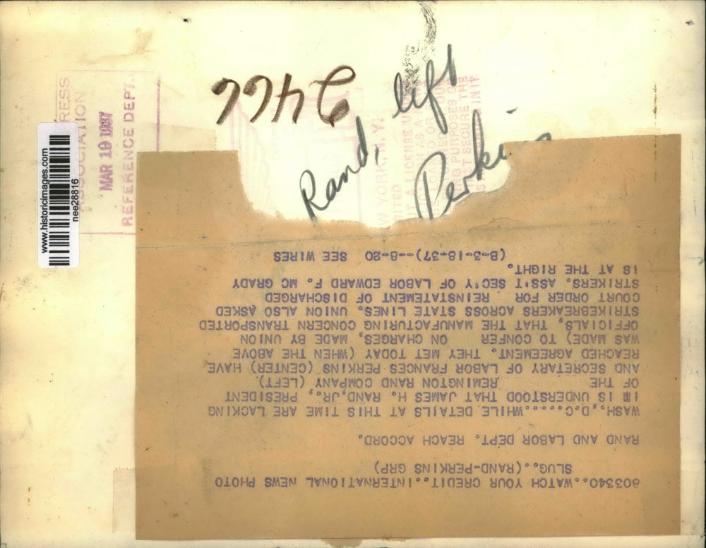 1937 Press Photo James H. Rand and Frances Perkins reach agreement - nee28816