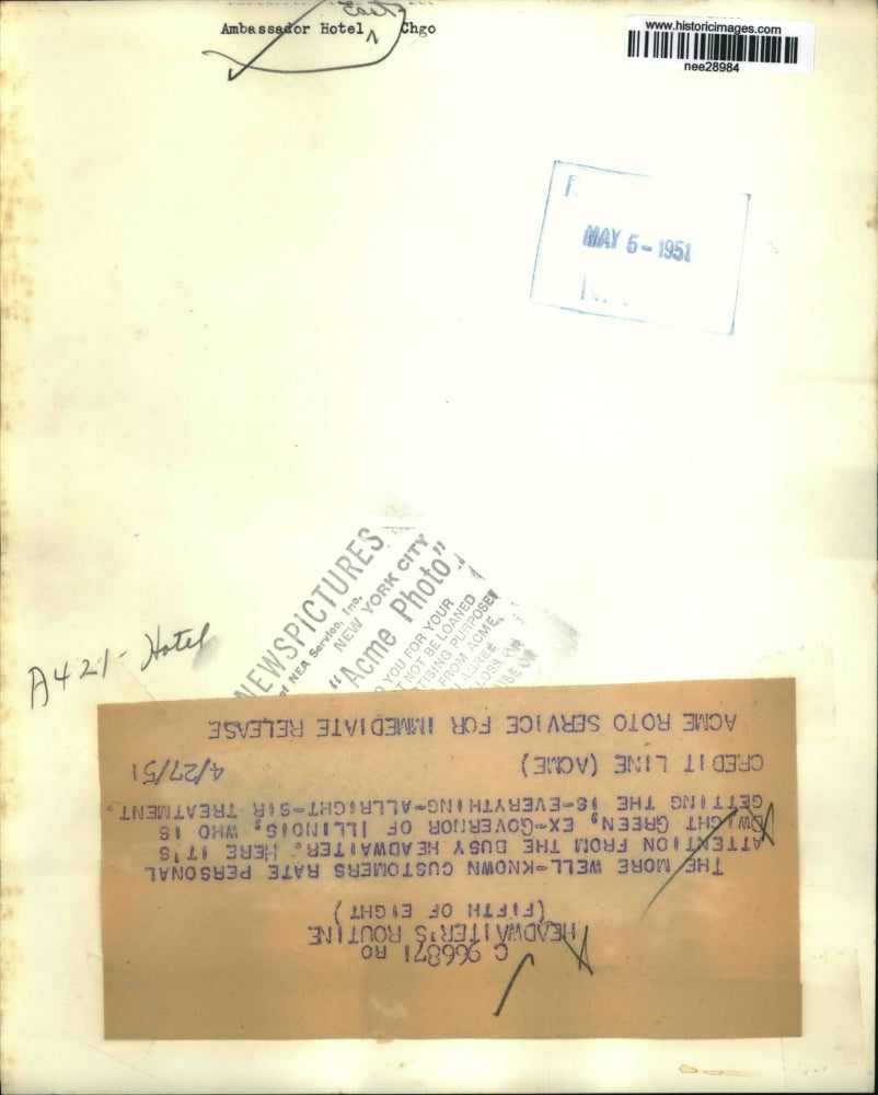 1951 Press Photo Dwight Green, headwriter from Illinois - nee28984