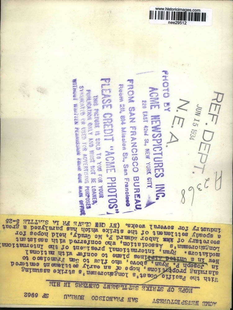 1953 Press Photo President International Longshoremen Association , Joseph Ryan