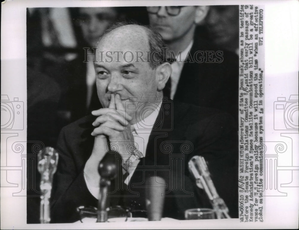 1962 Press Photo Dean Rusk testifies, Senate Foreign Relations, Washington