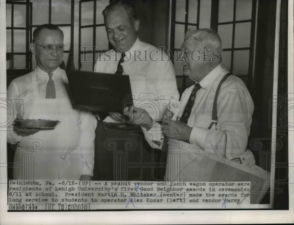 1954 Press Photo Martin D. Whitaker awards Akex Kozar and Harry Ruthardt