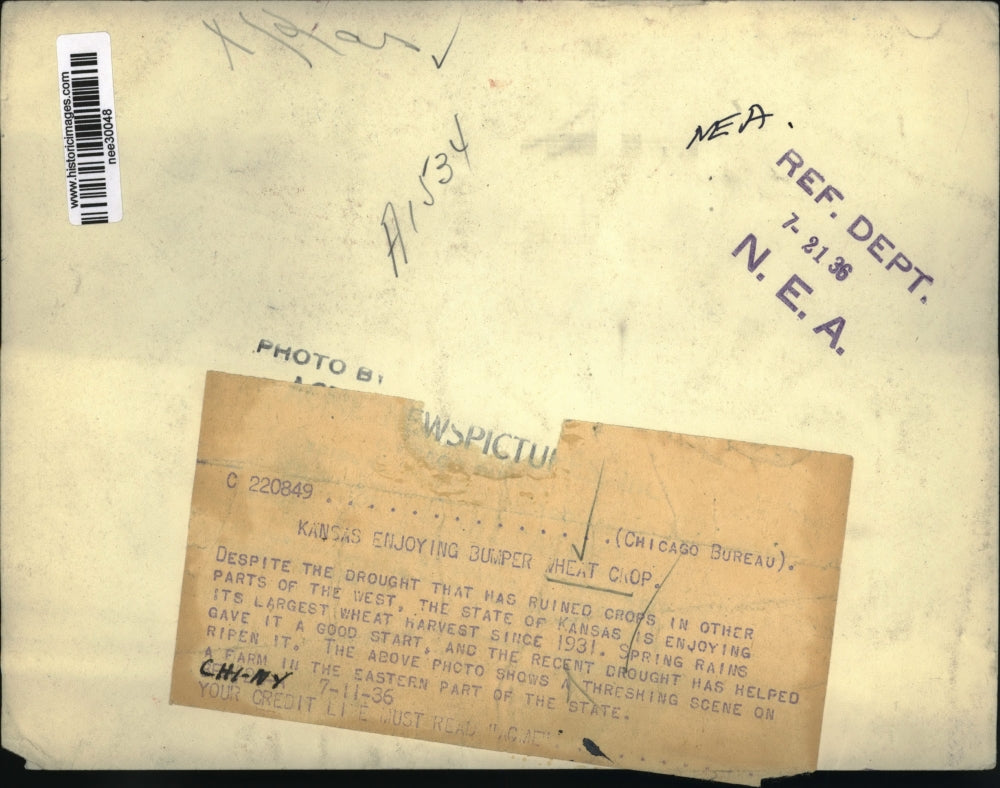 1936 Press Photo Kansas Wheat Crop Bumper - nee30048