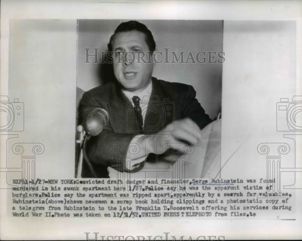 1955 Press Photo Serge Rubinstein Was found Beaten to Death