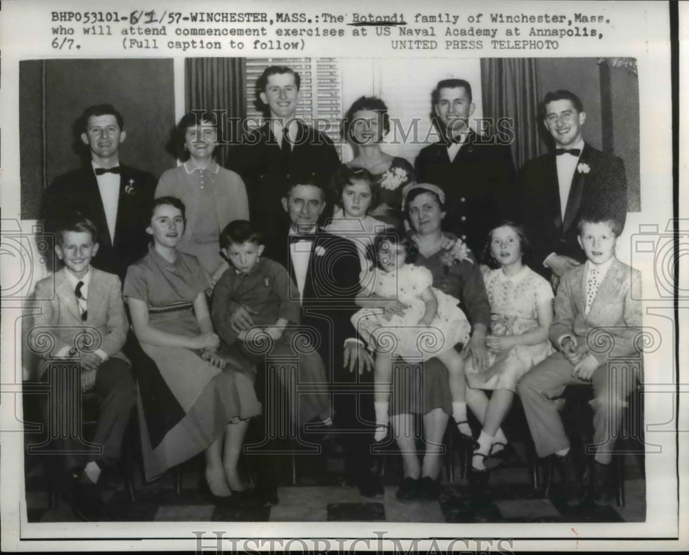 1957 Press Photo Rotondi Family, Massachusetts to Attend U.S. Naval Commencement