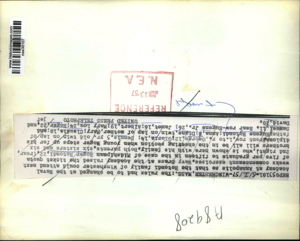 1957 Press Photo Rotondi Family, Massachusetts to Attend U.S. Naval Commencement