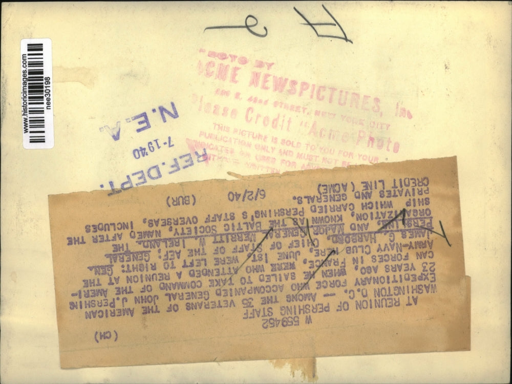 1940 Press Photo Gen. James G. Harbord, Gen. Pershing, and Maj. Merritt Ireland