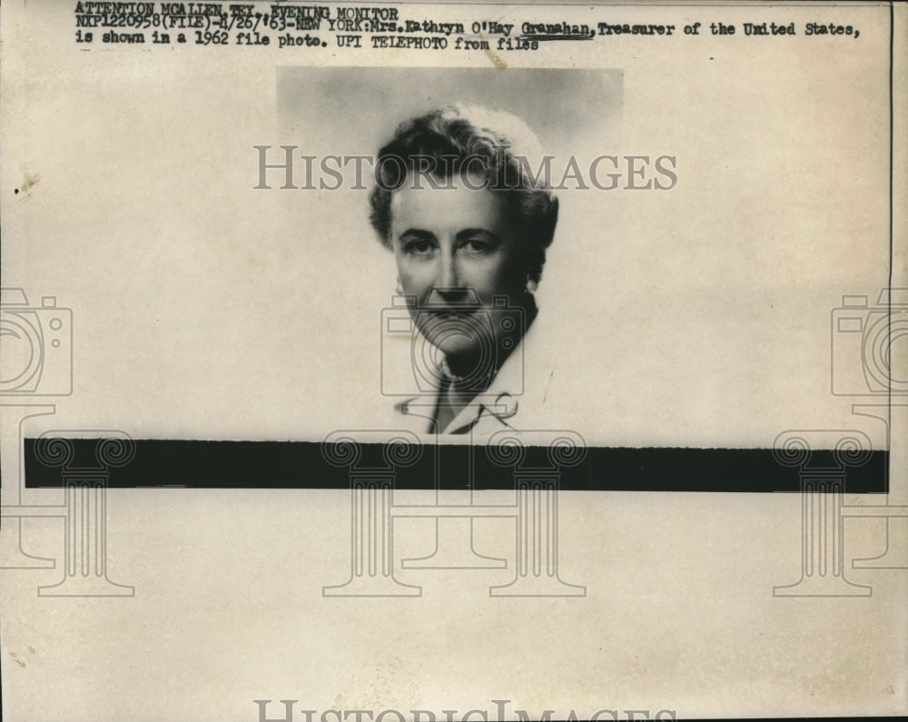 1963 Press Photo U.S. Treasurer Kathryn O'Hay Granahan - nee30342