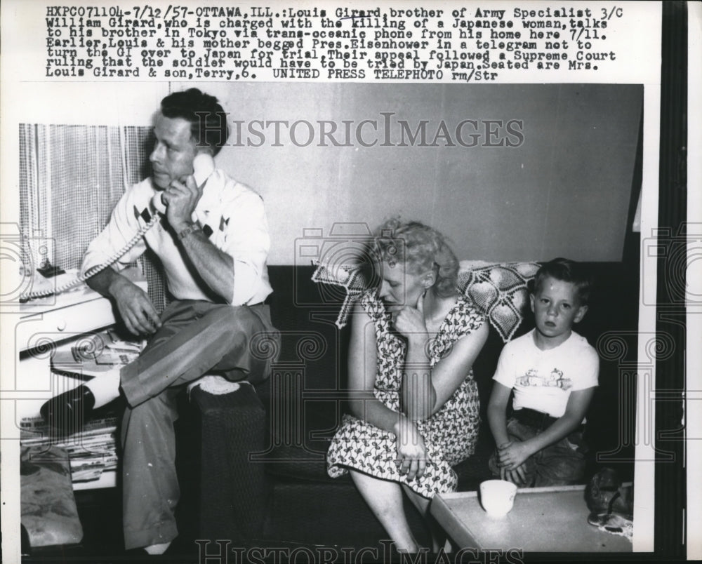 1957 Press Photo Louis Girard & Family, Brother of American Soldier on Trial