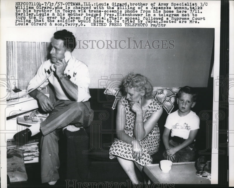 Load image into Gallery viewer, 1957 Press Photo Louis Girard &amp; Family, Brother of American Soldier on Trial
