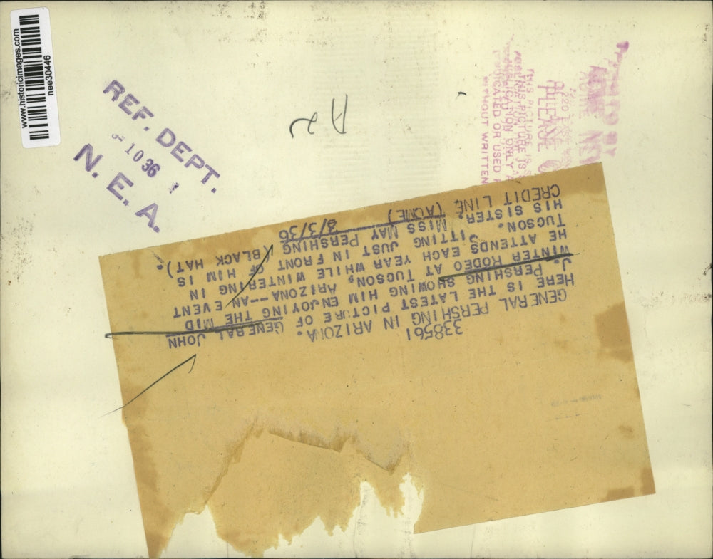 1936 Press Photo Gen. John J Pershing and sister Miss May Pershing in Arizona