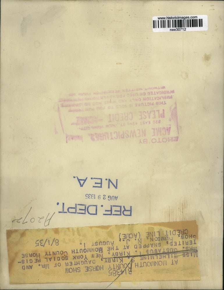 1935 Press Photo Miss Wilhelmine S. Kirby at MonMouth County Horse Show