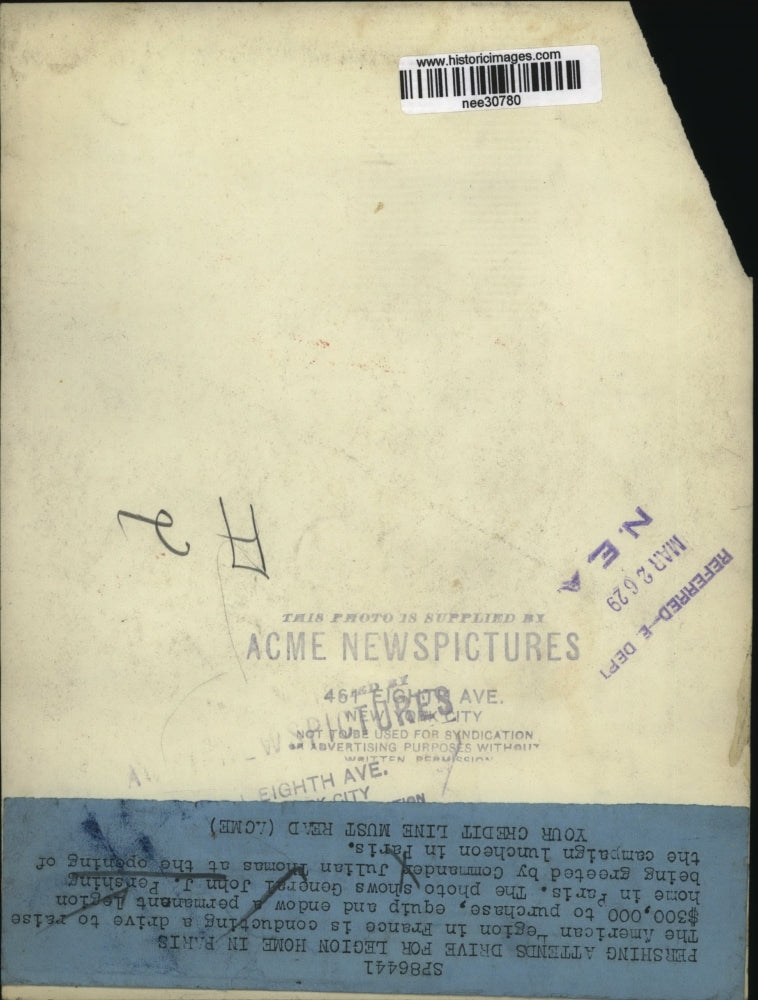 1929 Press Photo General John J. Pershing greeted by Julian Thomas - nee30780