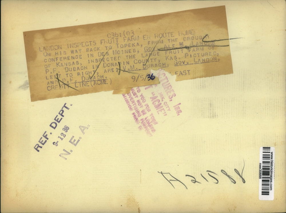 1936 Press Photo Governor Alf Landon with Dubach at the Topeka farm