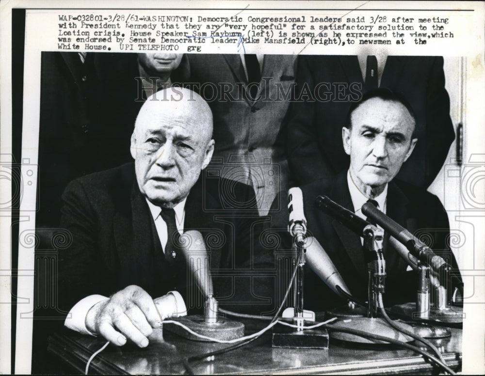 1961 Press Photo Democratic Congressional Leaders Sam Rayburn, Mike Mansfield