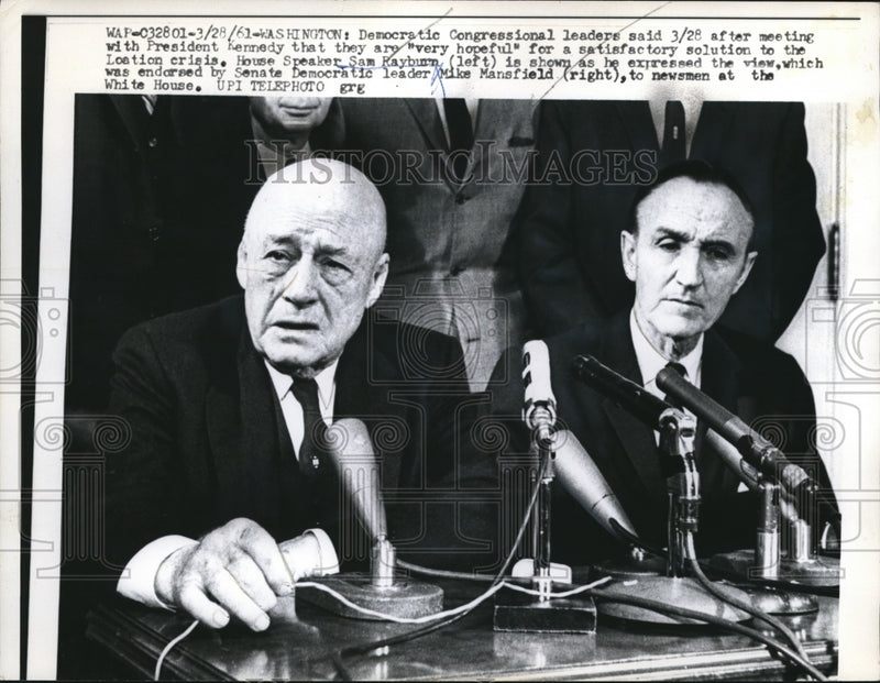 Load image into Gallery viewer, 1961 Press Photo Democratic Congressional Leaders Sam Rayburn, Mike Mansfield
