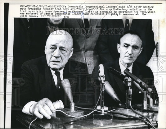 1961 Press Photo Democratic Congressional Leaders Sam Rayburn, Mike Mansfield