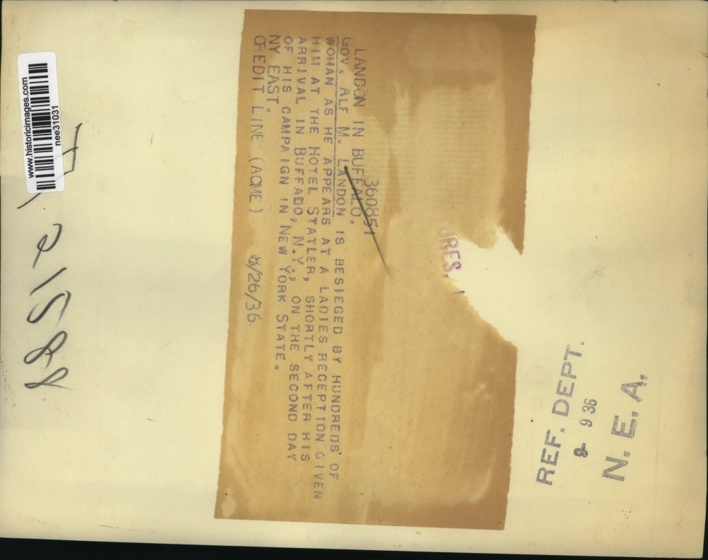 1936 Press Photo Governor Alf Landon at the ladies reception at Hotel Statler