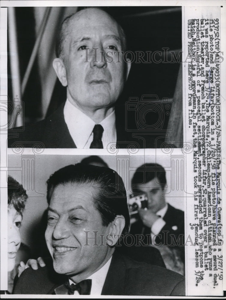 1958 Press Photo Marquis de Cueva,ballet theater owner, and Serge Lifar