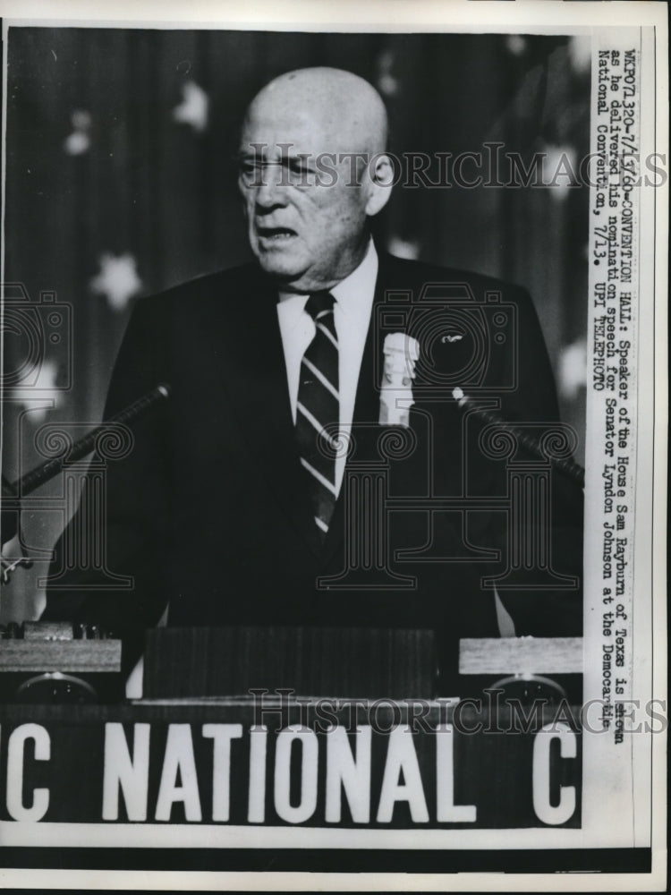 1960 Press Photo Speaker Sam Rayburn seen delivering nomination speech