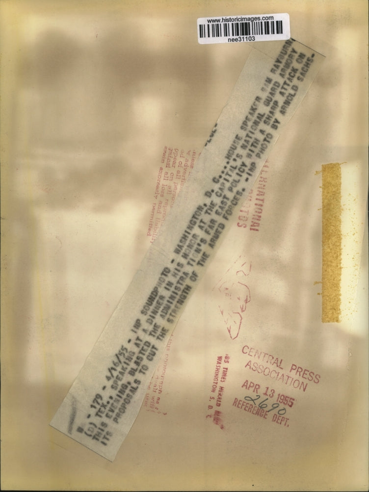 1955 Press Photo Speaker Sam Rayburn spoke at a dinner in his honor - nee31103