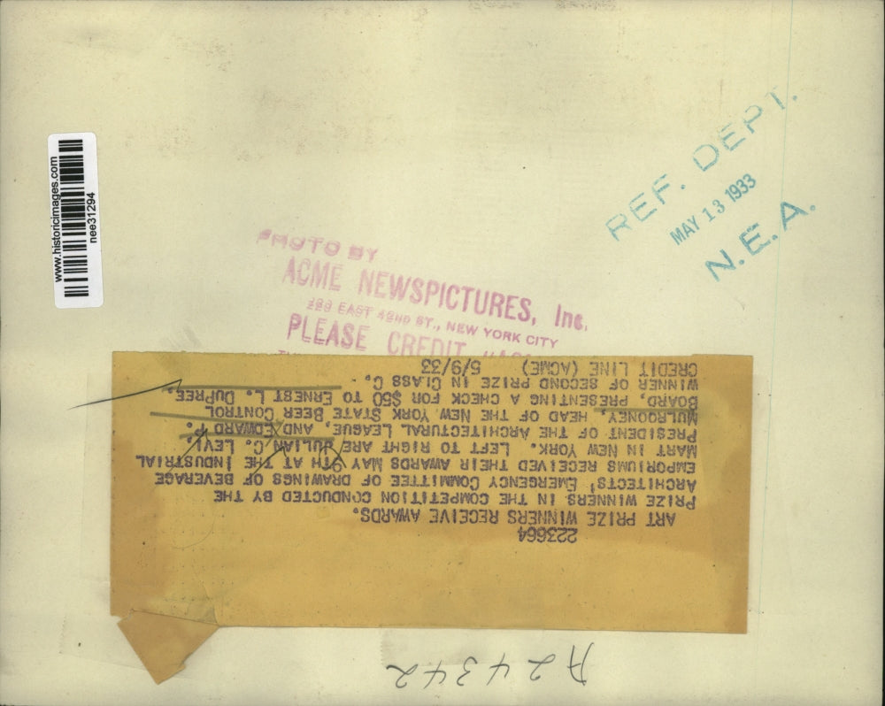 1933 Press Photo Julian Levi,Edward Mulrooney gives prize to Ernest Dupree