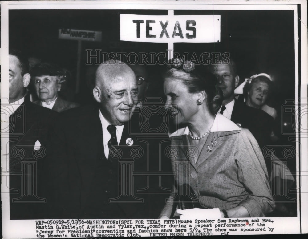1956 Press Photo House Speaker Sam Rayburn and Mrs. Mastin White - nee31308