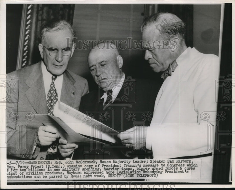 Load image into Gallery viewer, 1950 Press Photo Rep.John McCormack,Speaker Sam Rayburn and Rep.Percy Priest
