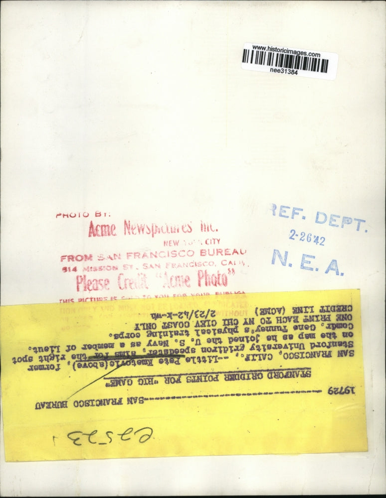 1942 Press Photo Pete Kmatovic Former Stanford University gridiron speedster