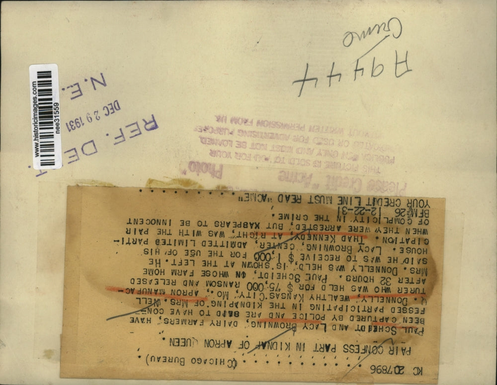 1931 Press Photo Paul Scheidt and Lacy Browning confess to Donnelly Kidnapping