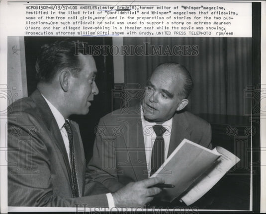1957 Press Photo Lester Grady testified in libel trial in Los Angeles
