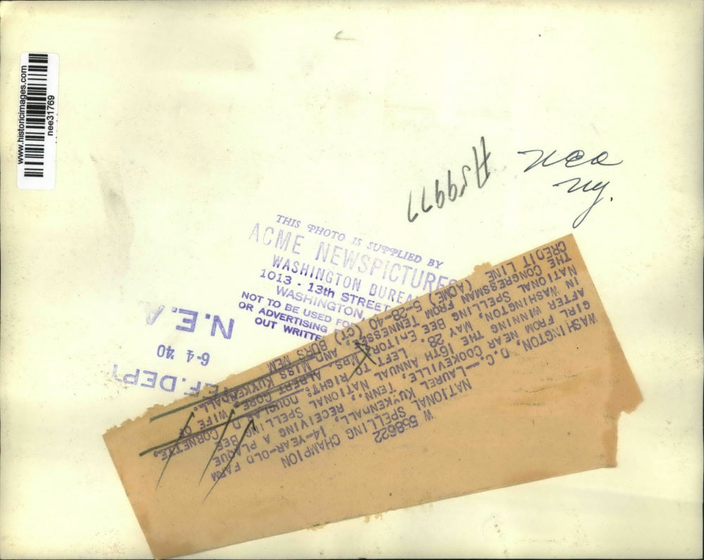 1940 Press Photo Laurel Kuykendall, winner of the Annual National Spelling Bee