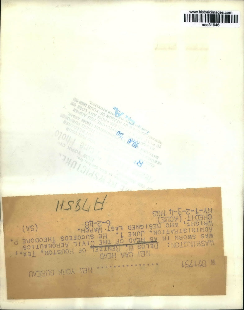 1948 Press Photo Delos W. Rentzel,sworn in as Head of Civil Aeronautics