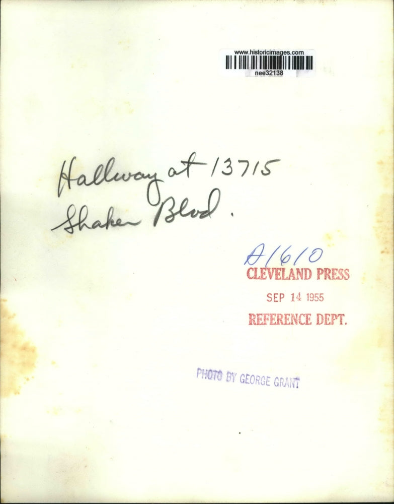 1955 Press Photo Wrecked hallway at 13715 Shaker Boulevard - nee32138