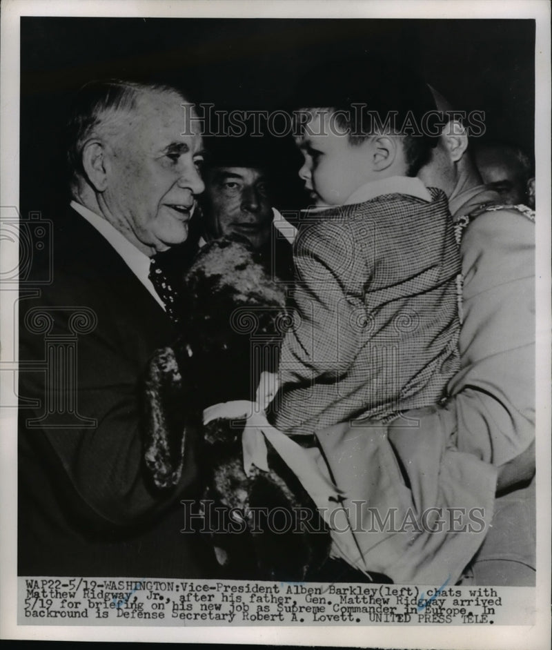 Load image into Gallery viewer, 1952 Press Photo Vice President Alben Barkley with General Matthew Ridgway

