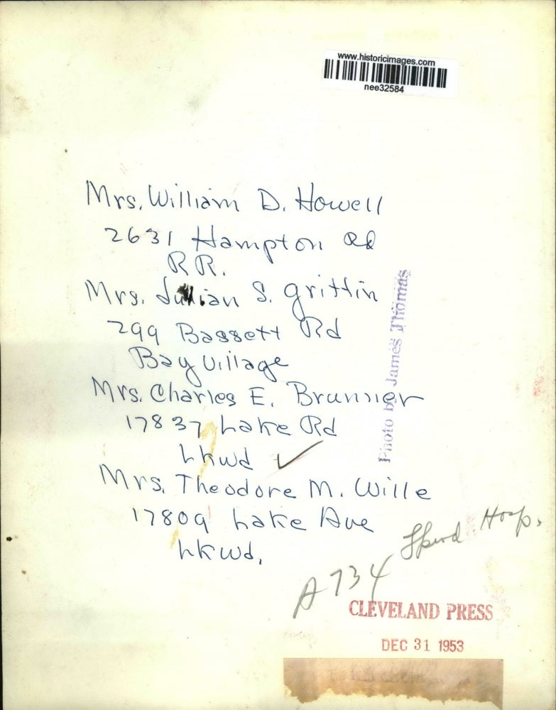 1953 Press Photo Mrs William Howell, Mrs Griffin, Mrs Brunner & Mrs Wille