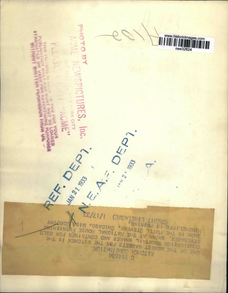 1933 Press Photo Cocktail Shaker & Container for Cold Beverages