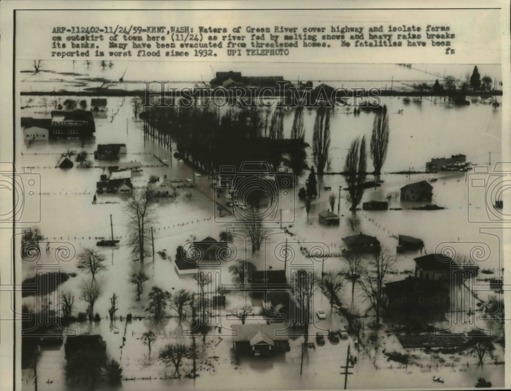 1959 Press Photo The flood waters from the Green River covered the highways